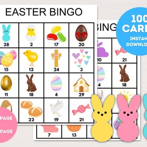 Bingokaarten voor kinderfeestje, afdrukbare paasbingo, kinderspel voor paasfeest, leuke paasspellen, bingospel voor paasfeest, bs701 5