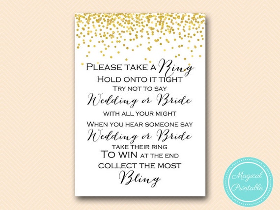 Don't say wedding, Take a ring game, don't say a word game, pin game, Gold Confetti Bridal Shower, Bachelorette, Wedding Shower BS46 Il_570xn