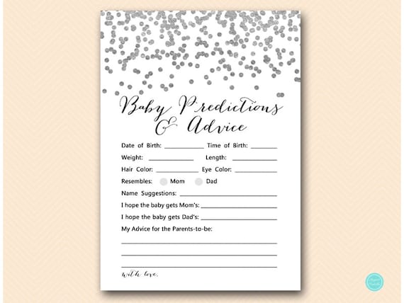 Silver Baby Predictions and Advice Printable, Predictions for Baby, Baby Predictions, Baby Shower Games, Baby Shower Activities TLC149 Il_570xn