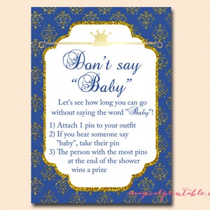 don&#39;t say baby, clothespin game, Prince Baby Boy, Royal Prince Baby Shower Games Printable, Baby Shower TLC109
