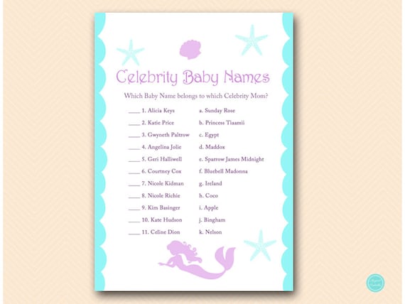 Celebrity baby names, celebrity moms, Mermaid Baby Shower Games, Mermaid Themed Baby Shower Activities TLC125 Il_570xn
