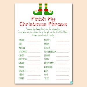 Christmas Phrase Game, Finish The Christmas Phrase, Christmas Family Game, Christmas Party Games, Holiday Party Printable, Download TLC659