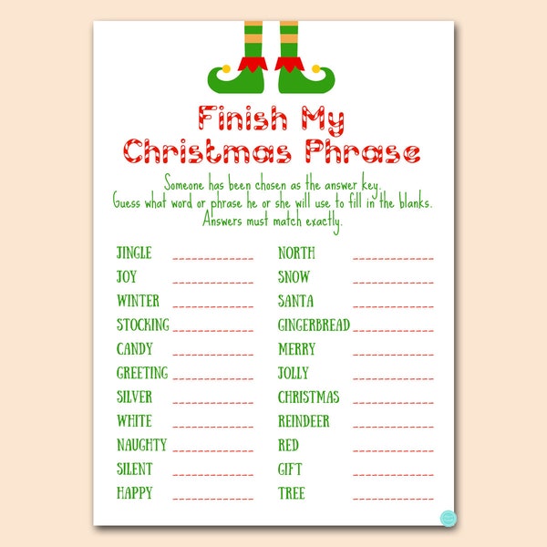 Finish The Christmas Phrase, Christmas Family Game, Christmas Party Games, Holiday Party Printable, Download TLC659