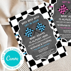 Editable Racing Baby Shower Invitation, Pink Racing Car Invitation, Blue Racing Party Invitation, Baby Shower Invitation TLC113p BS525 BP113