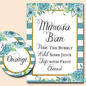 Teal and Gold Mimosa Bar Sign, Mimosa Bar Printable, Bubbly Bar Sign, Mimosa Sign, Mimosa Bar, Bridal Shower Decoration Signs BS588
