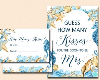 Guess How Many Kisses . Guess How Many Kisses for the Mrs . Beach . Mermaid . Bridal Shower Games . Wedding Shower Game . Bachelorette BS520