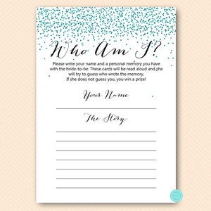 Teal Glitter Bridal Shower Games Package, over or under, who knows bride best, what did groom say, Teal glitter bachelorette, BS472t image 6
