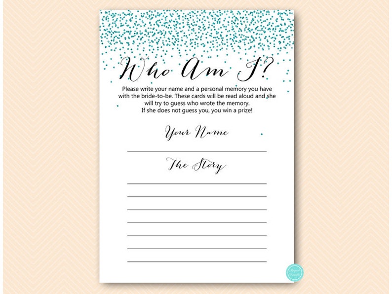 Teal Glitter Bridal Shower Games Package, over or under, who knows bride best, what did groom say, Teal glitter bachelorette, BS472t image 6