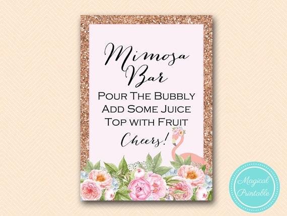 Mimosa Bar Sign, Pink Flamingo Bridal Shower Mimosa Sign, Bubbly Bar, Bridal Shower Sign, Wedding Sign BS130 TLC544 Il_570xn