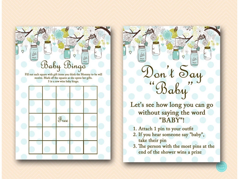 Mason Jars Baby Shower Games Printables Teal Mason Jar Baby Etsy
