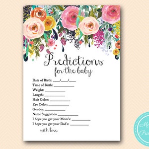 prédictions pour le bébé, cartes de prédiction pour bébé, Jardin floral Baby Shower Games, Baby Shower Activities TLC140