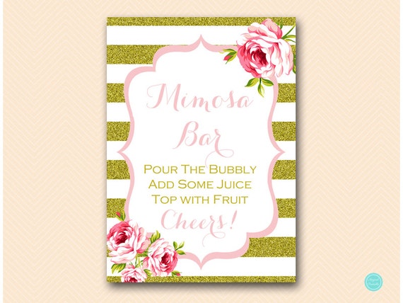 Mimosa Bar Sign, Pink and Gold Mimosa Sign, Bubbly Bar, Bridal Shower Sign, Wedding Sign BS432 TLC432 Il_570xn