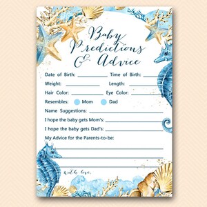 Carte de prédictions et de conseils pour bébé Seashell Beach, Prédictions pour bébé, Prédictions pour bébé, Jeux de baby shower, Activités de baby shower TLC520