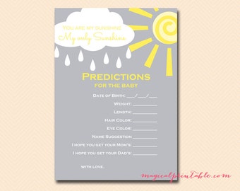 Predictions for baby, baby prediction card, You are my sunshine Baby Shower Games Printable, Gender Neutral baby, TLC112