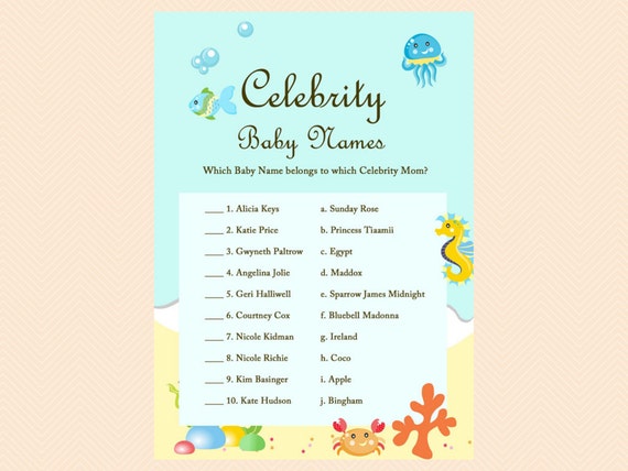 Celebrity Baby Shower Game, Celebrity Baby Names, Celebrity Mom, Under the  Sea Baby Shower Games Printable, Beach Baby Shower Games TLC19 -  Israel