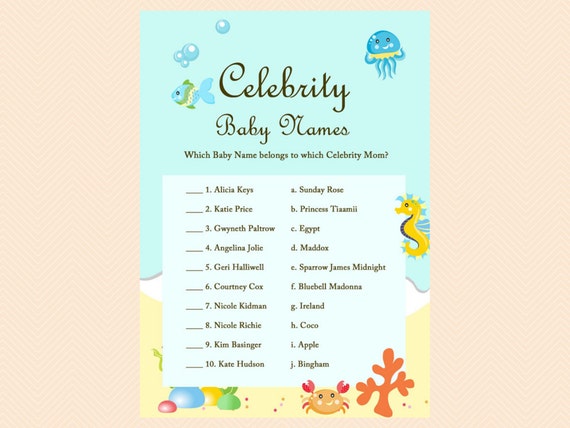 Celebrity Baby Shower Game Celebrity Baby Names Celebrity Mom Under The Sea Baby Shower Games Printable Beach Baby Shower Games Tlc19 By Magical Printable Catch My Party