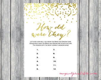 Wie alt waren sie, erraten Sie das Alter des Paares, Gold Confetti Bridal Shower, Goldfolie Bachelorette, Wedding Shower BS87