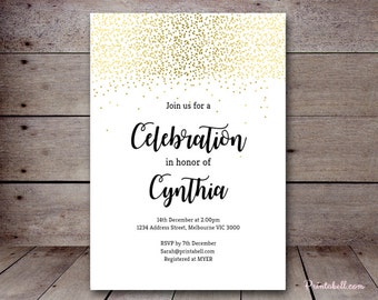 DIY 5x7 Editable Invitation, Gold Confetti Invitation, Gold Bridal Shower Invitation, Gold Baby Shower Invite, Gold Invite BS46 BS472 bp46