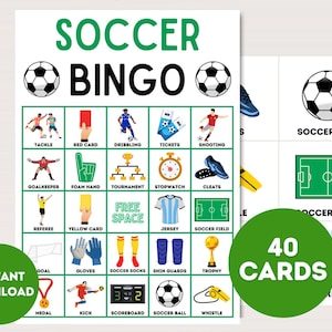 Cartes de bingo de football, bingo de football imprimables, téléchargement de bingo de football, jeu de football, jeux de football, fête de football, fête de football, bs701