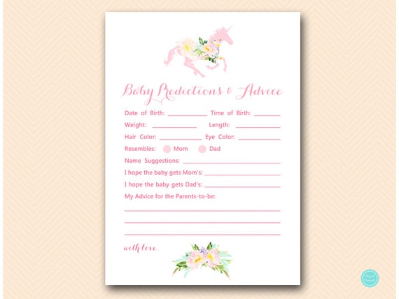 Unicorn Carousel Baby Shower, Predictions for Baby, Baby Predictions, prediction card, Baby Shower Games, Baby Shower Activities TLC497 Il_570xn