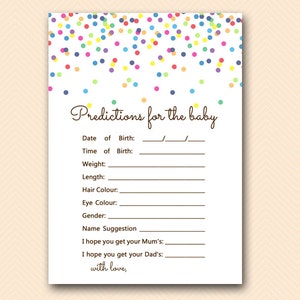 Predictions for Baby, Baby Predictions, gender prediction card, Baby Sprinkle Game, Confetti Baby Shower Game TLC108 image 2