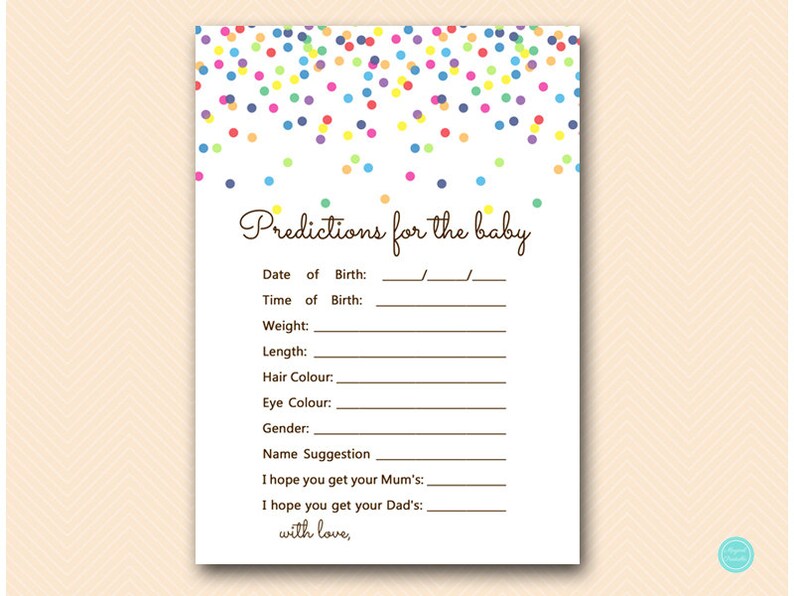 Predictions for Baby, Baby Predictions, gender prediction card, Baby Sprinkle Game, Confetti Baby Shower Game TLC108 image 2