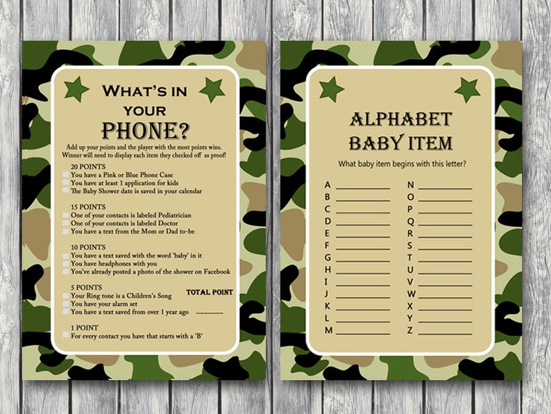 Camo Baby Shower Games Package Instant Download Army Baby Etsy