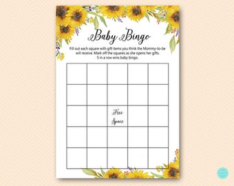 Sunflower Baby Shower Games, Bingo Baby Shower Game, Baby Shower Bingo, Baby Shower Bingo Cards, Baby Shower Games, Games Printable TLC537
