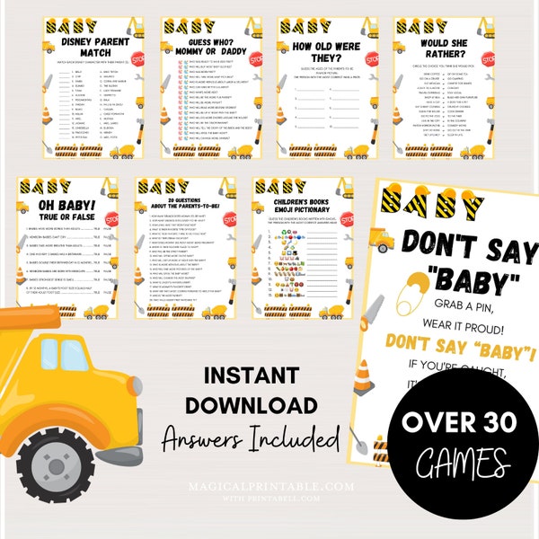 SALE! 30 Baby Shower Games Bundle, Construction baby shower games printable, Baby under Construction, Instant Download, TLC716