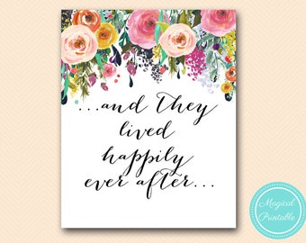 happily ever after sign, Bridal, Wedding Signage, Wedding Sign Printable, Romantic Floral Bridal Shower BS138 SN34