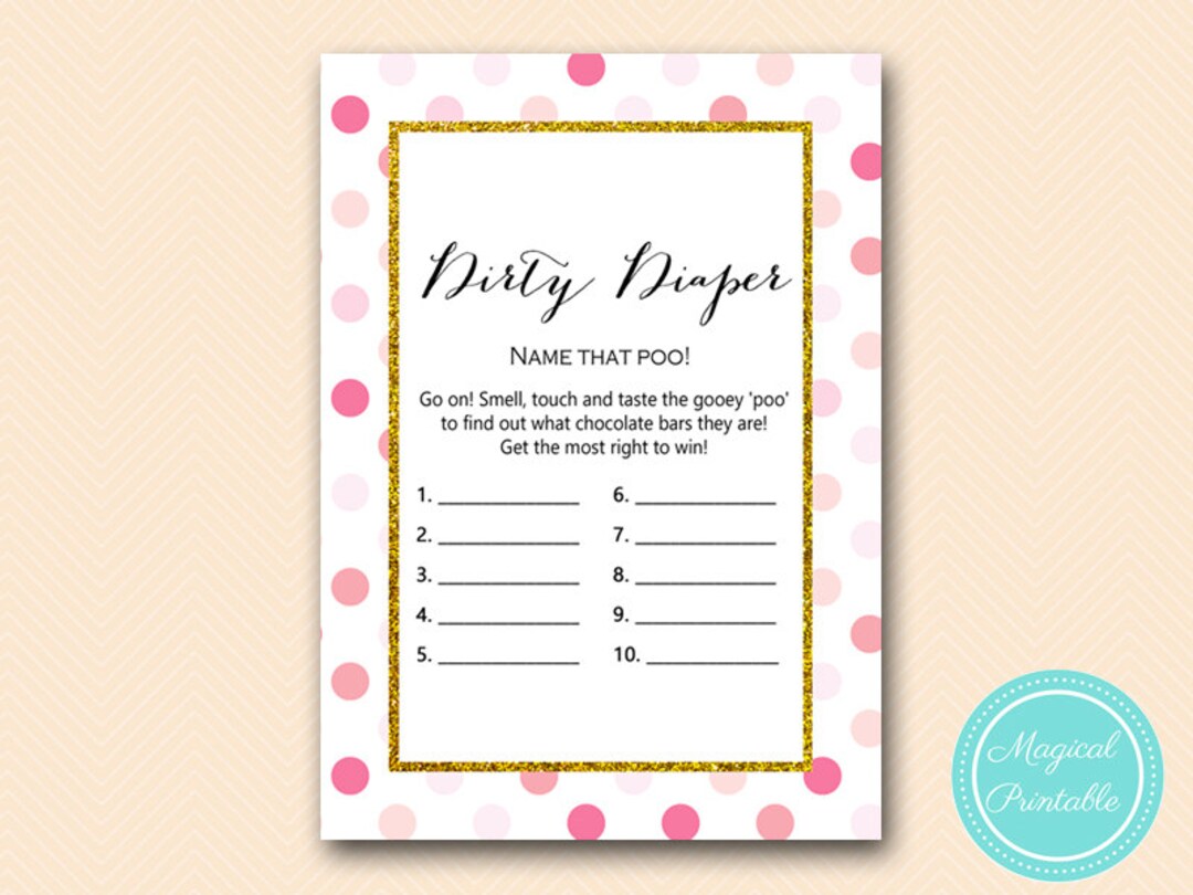 Dirty Diaper Name That Poo Chocolate Bar Game Guess the Sweet Mess Pink and Gold Girl Baby Shower Pink Dots Baby Shower Game TLC430P Etsy Canada
