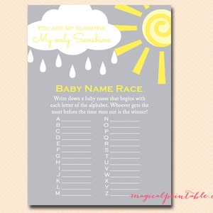 Baby name race, alphabet baby name game, You are my sunshine Baby Shower Games Printable, Gender Neutral baby, TLC112 image 1