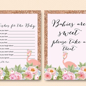 Rose Gold Flamingo Baby Shower Games Package, Instant Download, Wishes for Baby, Headband station, babies are sweet, diaper raffle tlc544 image 4