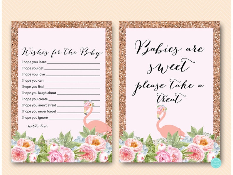 Rose Gold Flamingo Baby Shower Games Package, Instant Download, Wishes for Baby, Headband station, babies are sweet, diaper raffle tlc544 image 4