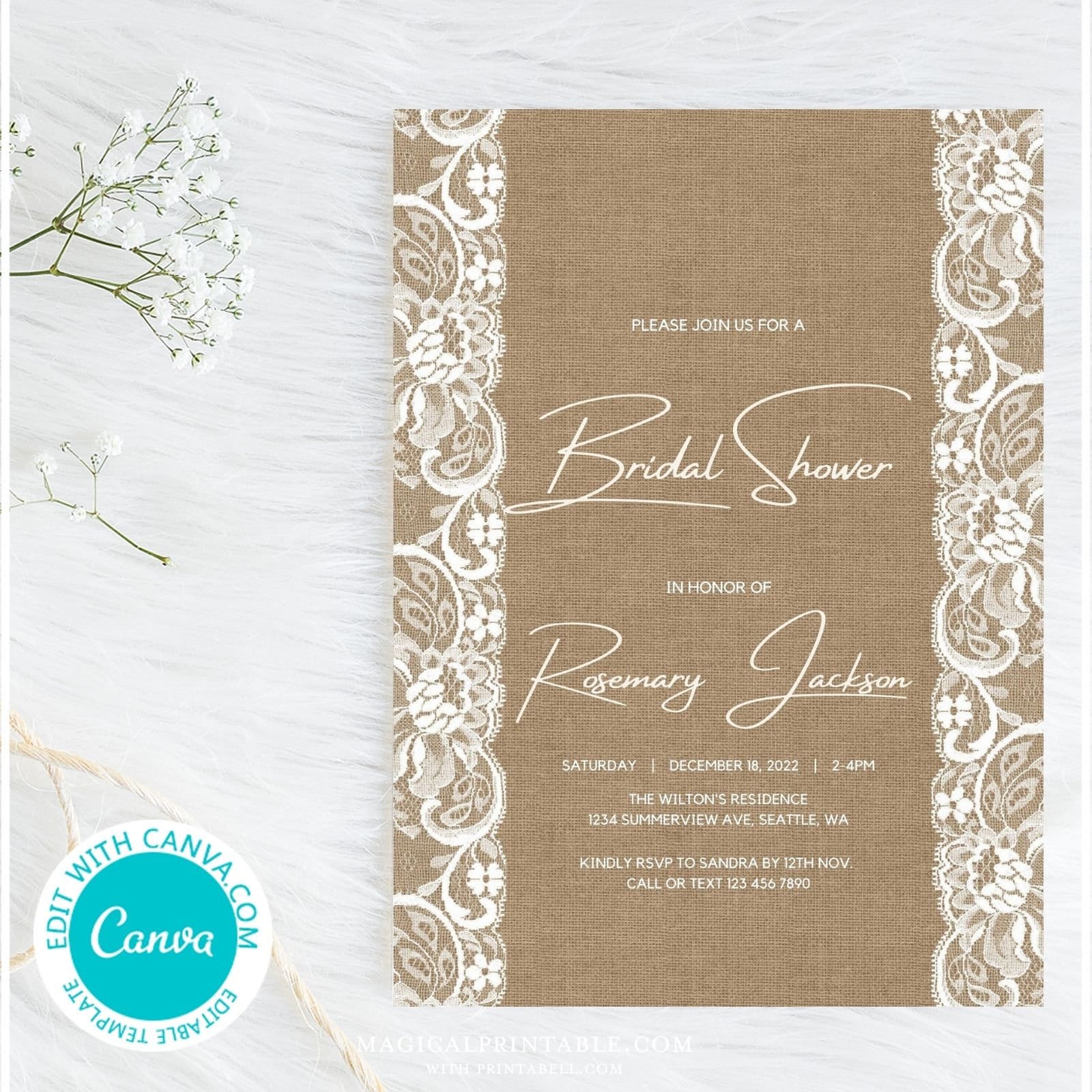 Burlap And Lace Blank Invitation Template