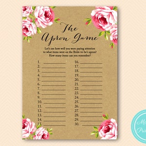 The Apron Game, Bridal Shower Apron Game, Floral Paper Background ...