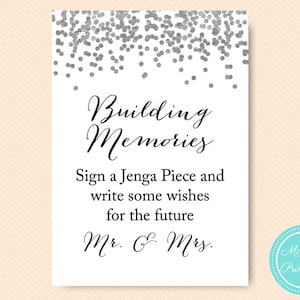 Silver Please sign guestbook, build memories, Guestbook sign, couples shower, Silver Bridal Shower, Build Memories Sign a Jenga Piece BS149