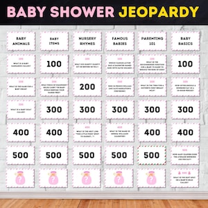 Juego Jeopardy para baby shower editable, PDF, juego para niña, juego para baby shower para niña, juego Jeopardy, juego para baby shower, descarga instantánea, TLC796