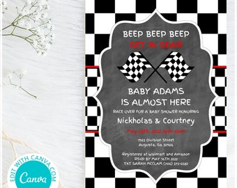Editable Racing Baby Shower Invitation, Racing Car Invitation, Racing Party Invitation, Beep Beep Baby Shower Invitation TLC113p BS525 BP113