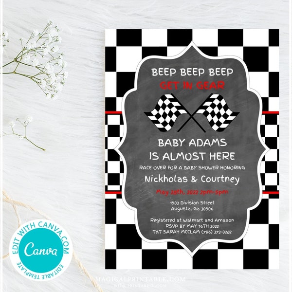 Editable Racing Baby Shower Invitation, Racing Car Invitation, Racing Party Invitation, Beep Beep Baby Shower Invitation TLC113p BS525 BP113