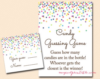 Candy guessing game, Guess how many in bottle, jar, baby sprinkle, Baby Shower Games Printable, Baby Shower Activities, TLC108