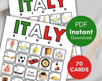 Italy Bingo Cards, Printable Italy Bingo, Ciao Bingo, Ciao Bingo, Travel Bingo, Travel Party Game, Italy Learning Game, Italy Party bs701