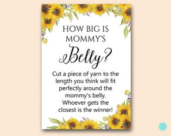 Sunflower How big is Mommy's Belly, How big is my baby, How Big is Baby, How big is mommys belly, Baby Shower Games, Spring sunflower TLC537