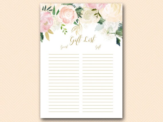 Gift list, Pink and Blush Gift List, Baby Shower Gift List, Guest list printable, Gift Checklist, Gift Tracker, gift lists BS530Z TLC530Z Il_570xn