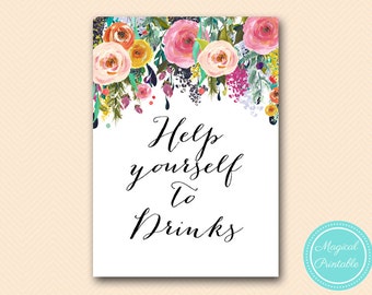 Help yourself to drinks, drink sign, food table sign, Bridal shower, Baby Shower Signage, Printable, Floral Bridal Shower BS138 SN34 TLC140