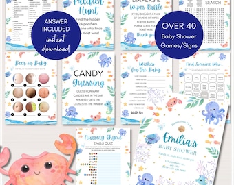 Bearbeitbar Unter dem Meer Babypartyspiele, Einladung, Meer Du Bald Babypartyspiele, Unter dem Meer, Babystreu, Download TLC878 canva