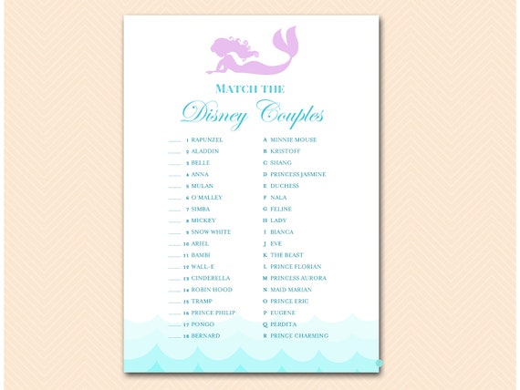 Match the Couple Game, Famous couple quiz, Match the famous couple, aqua mermaid bridal shower, mermaid themed bridal shower, BS28 Il_570xn