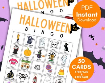 50 Halloween Bingo Cards, Halloween bingo, Kids Halloween Party Activity, Halloween Party Game, Halloween Game, Classroom Activity, bs701