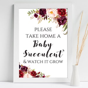 Watch baby grow sign, Succulent baby Shower, Succulent Favor Sign, Thank you sign, please take one Sign, baby Shower Decoration, TLC649