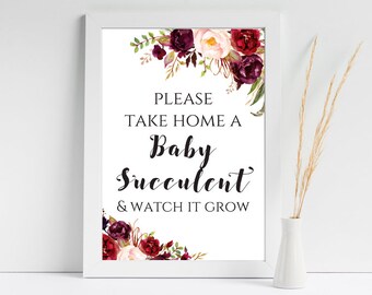 Watch baby grow sign, Succulent baby Shower, Succulent Favor Sign, Thank you sign, please take one Sign, baby Shower Decoration, TLC649